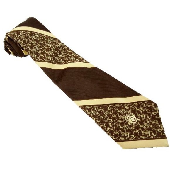 Oleg Cassini Vintage 1970s Wide Tie Brown Gold Necktie - Picture 2 of 3